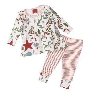 NEW TESA BABE baby girls jolly holly" christmas 2 piece set top legging in red/g